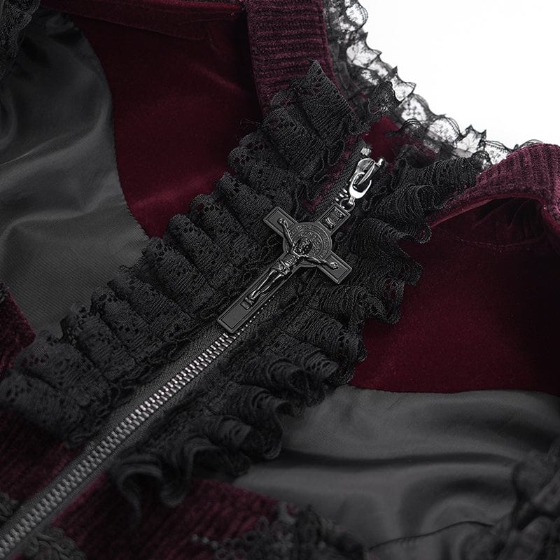 Women's Gothic Cut-out Tassels Jacket Wine Red - Image 10