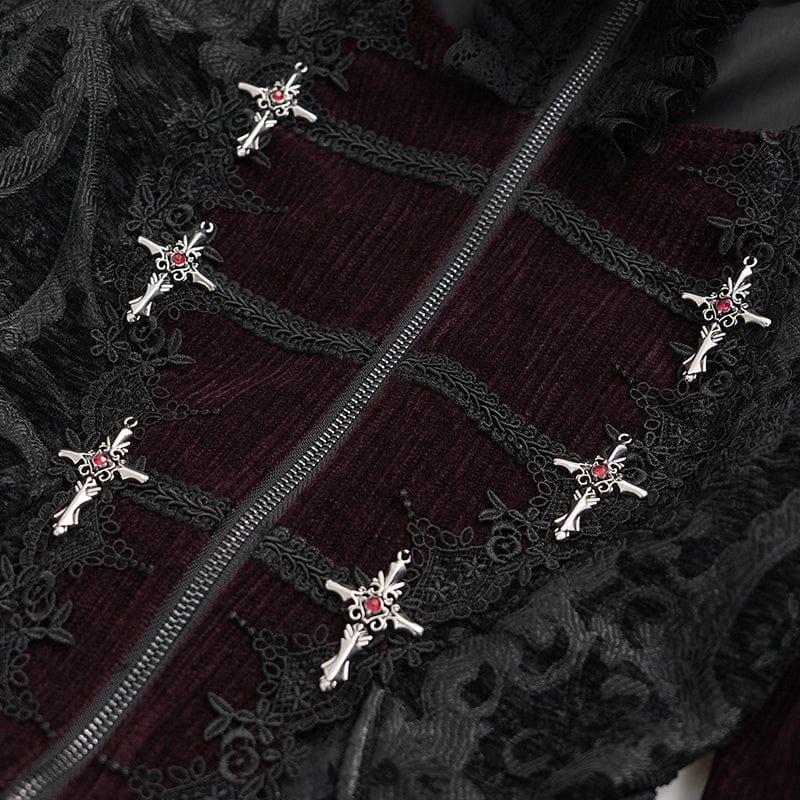 Women's Gothic Cut-out Tassels Jacket Wine Red - Image 11