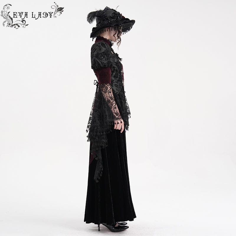Women's Gothic Cut-out Tassels Jacket Wine Red - Image 4