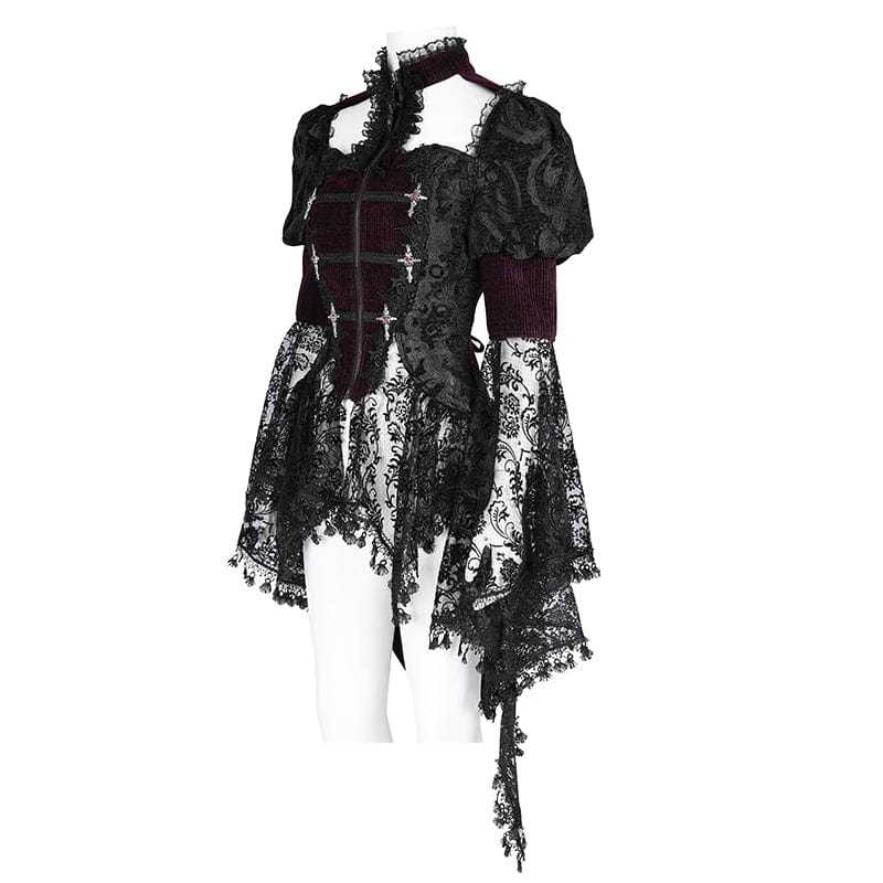 Women's Gothic Cut-out Tassels Jacket Wine Red - Image 8