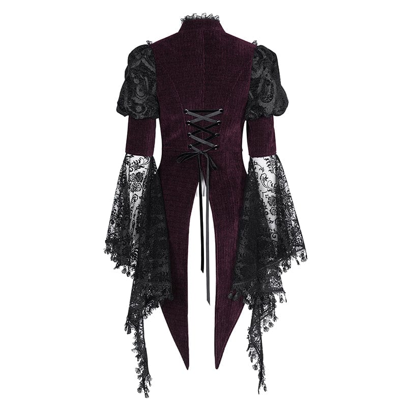 Women's Gothic Cut-out Tassels Jacket Wine Red - Image 9