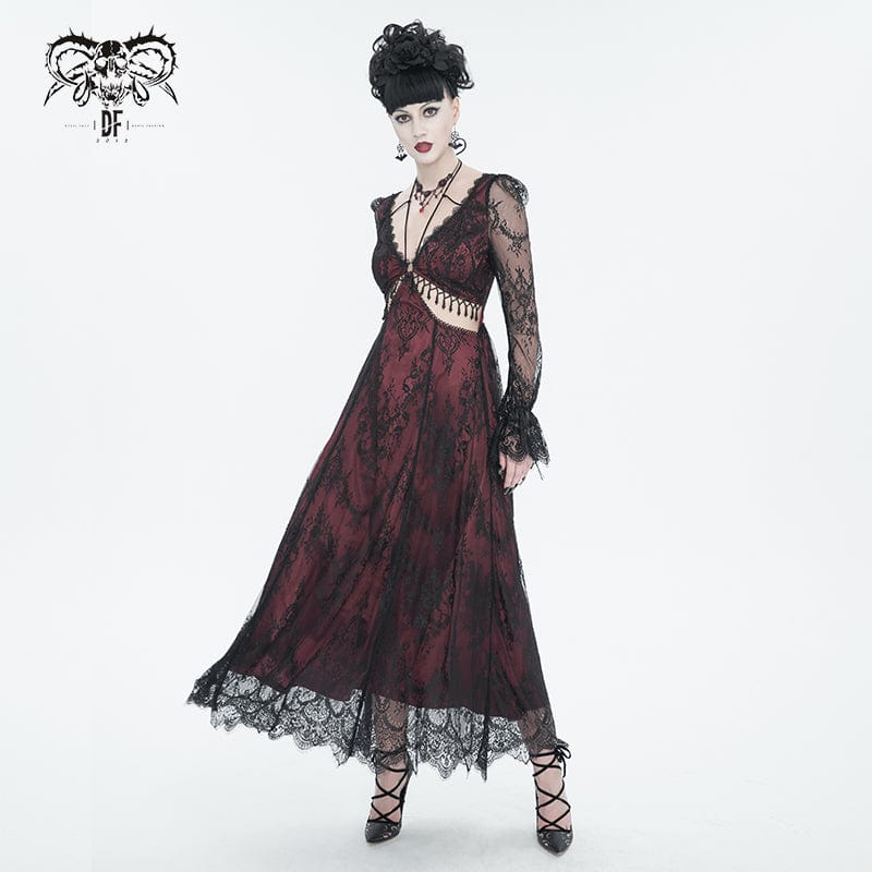 Women's Gothic Cutout Beaded Lace Wedding Dress