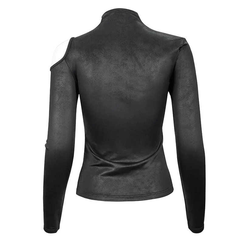 Women's Gothic Cutout Buckle Slim Fitted Top Black - Image 6