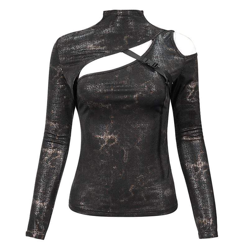 Women's Gothic Cutout Buckle Slim Fitted Top Bronze - Image 4