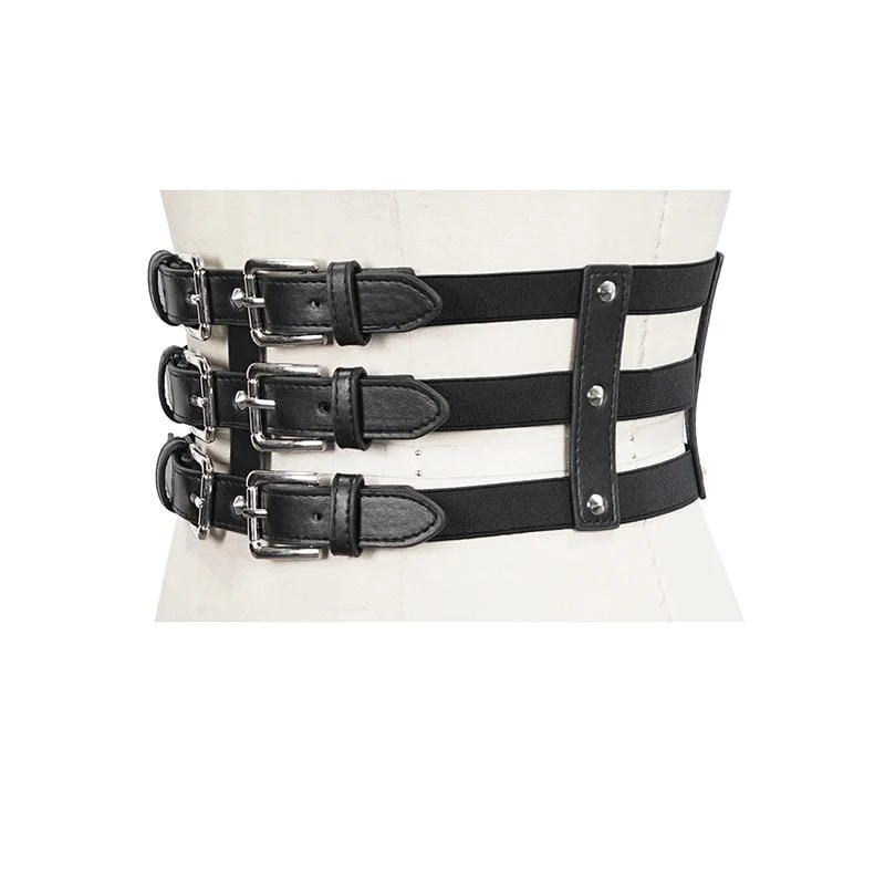 Women's Gothic Cutout Buckles Faux Leather Girdle - Image 5