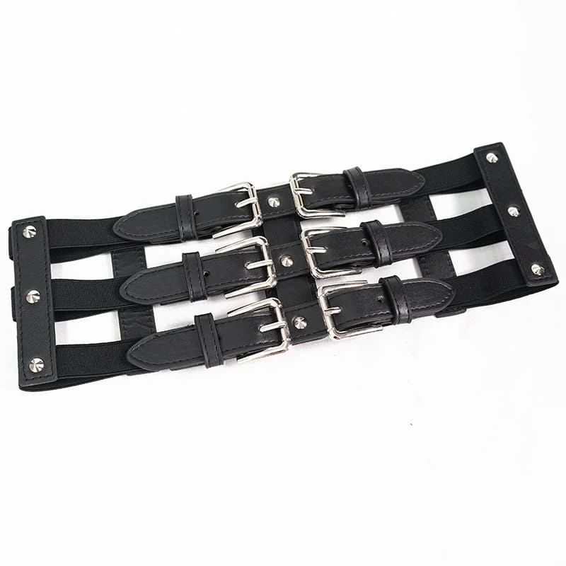 Women's Gothic Cutout Buckles Faux Leather Girdle - Image 7