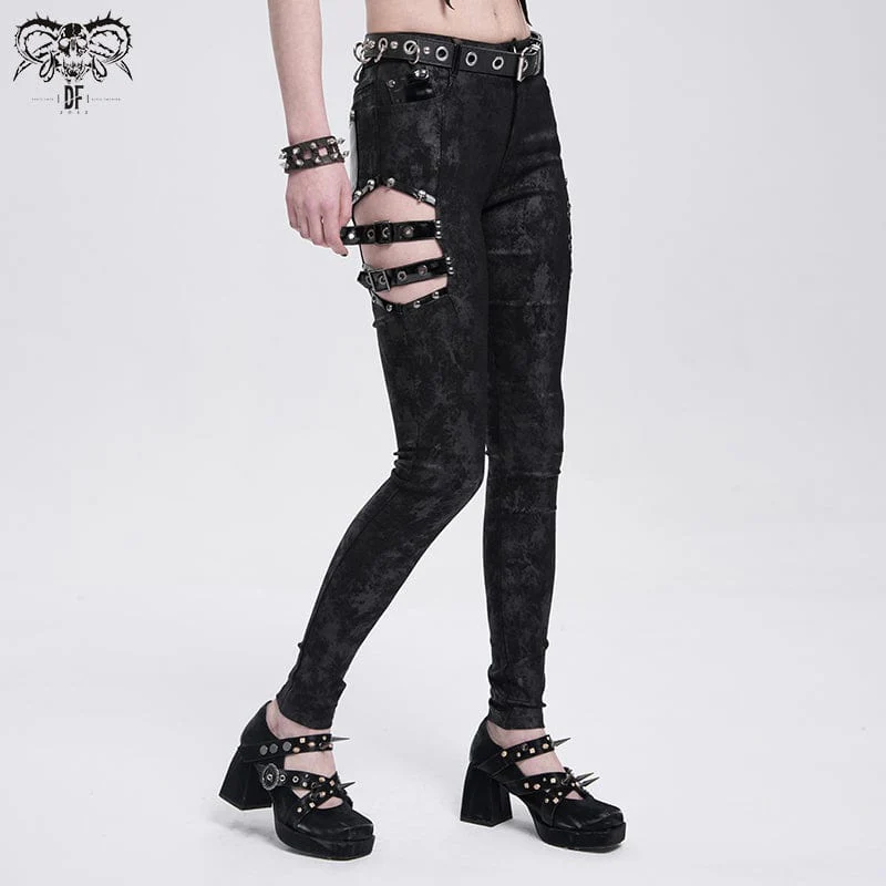 Women's Gothic Cutout Buckles Pants - Image 3