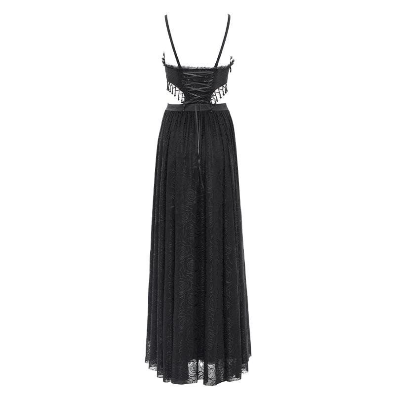 Women's Gothic Cutout Floral Embroidered Party Slip Dress Wedding Dress Black - Image 8