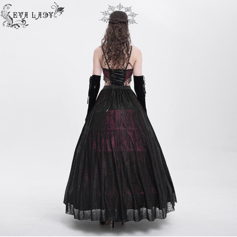 Women's Gothic Cutout Floral Embroidered Party Slip Dress Wedding Dress Red - Image 5