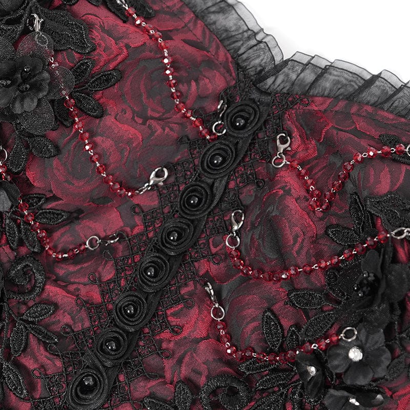 Women's Gothic Cutout Floral Embroidered Party Slip Dress Wedding Dress Red - Image 9