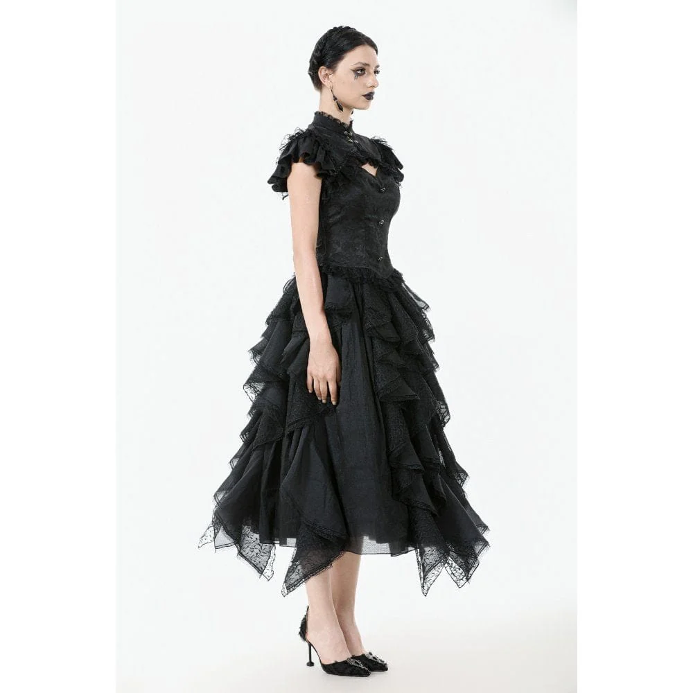 Women's Gothic Cutout Lace Ruffles Jacquard Short Sleeved Shirt - Image 11