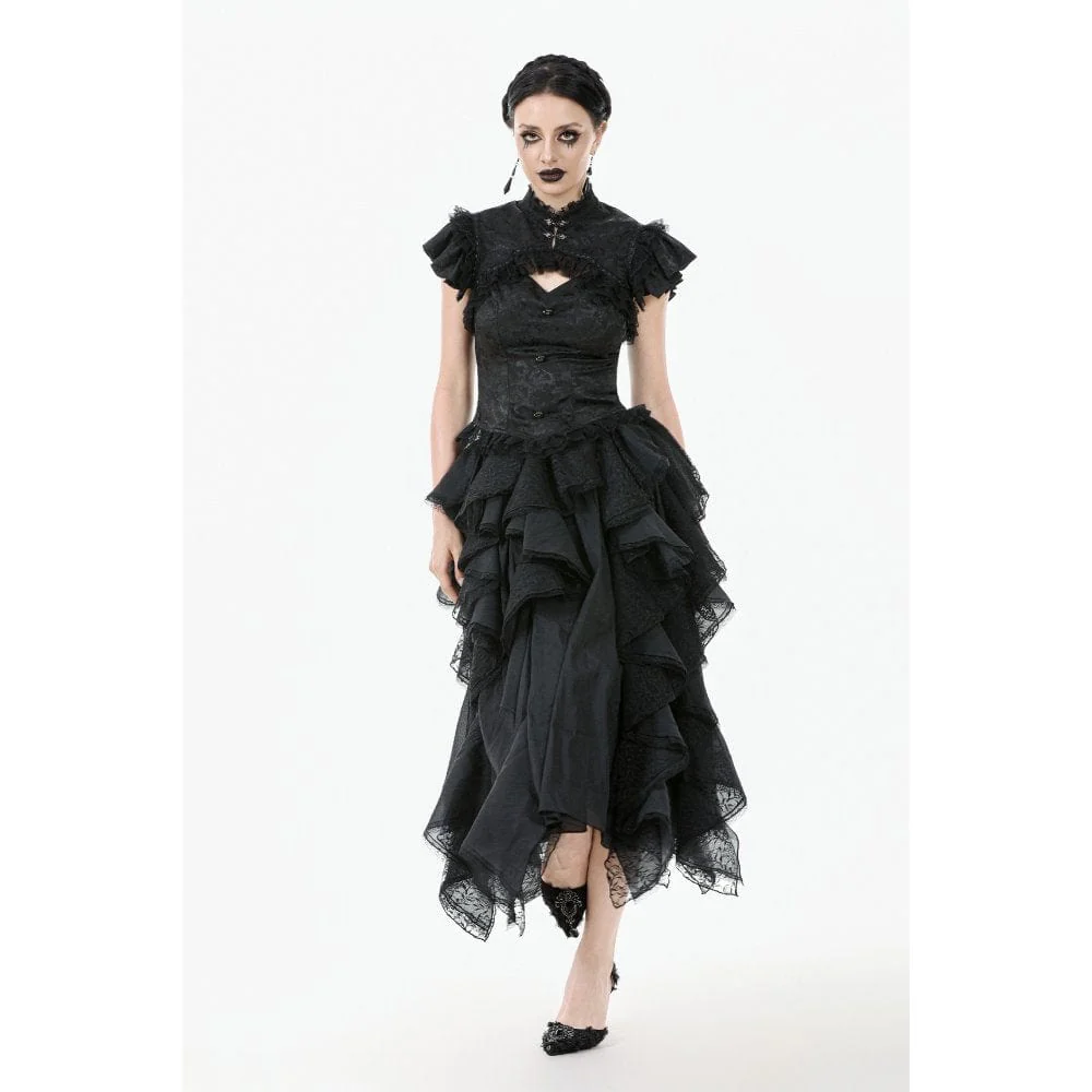 Women's Gothic Cutout Lace Ruffles Jacquard Short Sleeved Shirt - Image 6