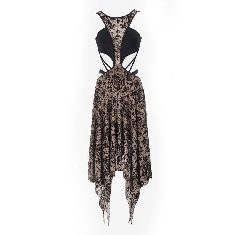 Women's Goth Hollow Out Irregular Floral Wedding Dress - Image 4