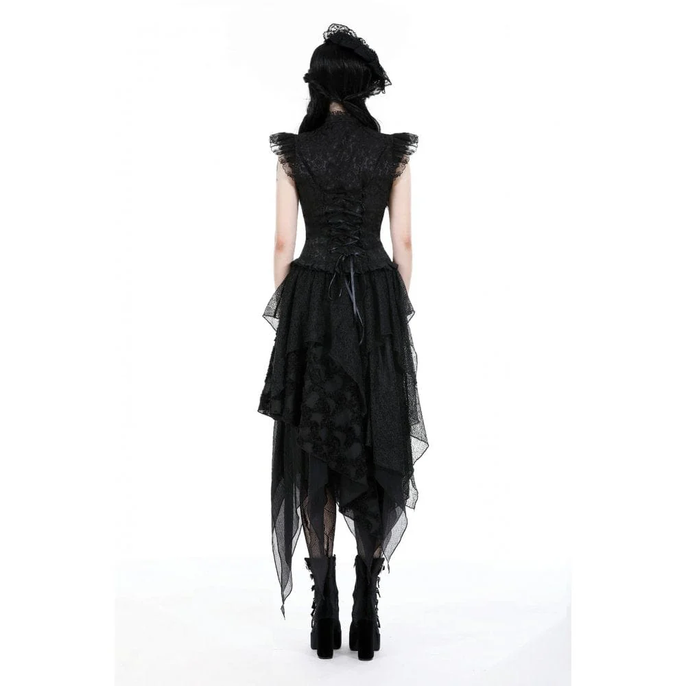 Women's Gothic Cutout Stand Collar Ruffled Tank Top - Image 10