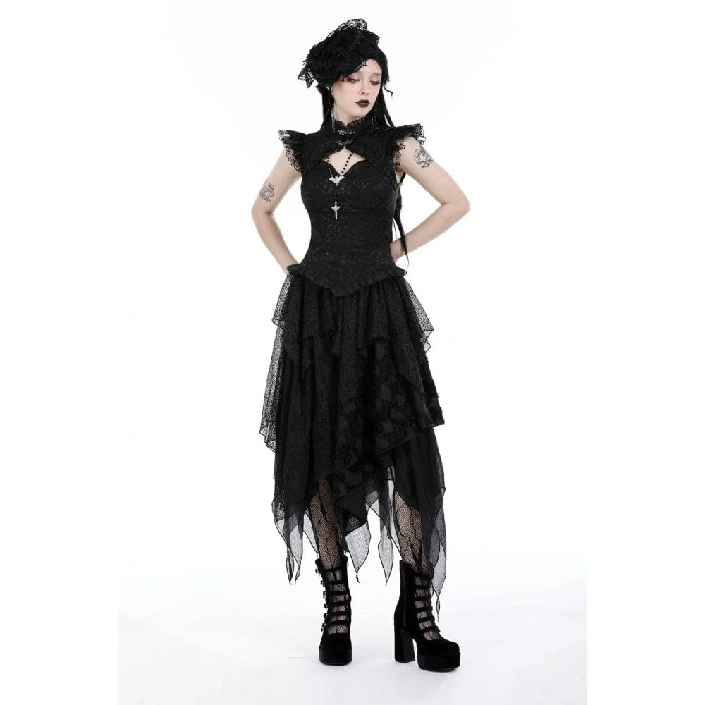Women's Gothic Cutout Stand Collar Ruffled Tank Top - Image 2
