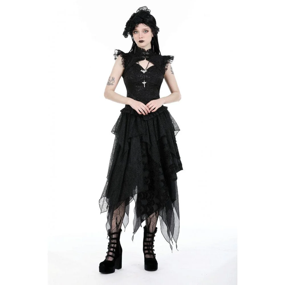Women's Gothic Cutout Stand Collar Ruffled Tank Top - Image 4