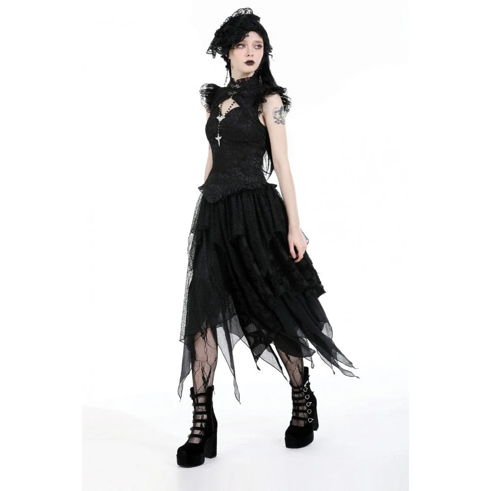 Women's Gothic Cutout Stand Collar Ruffled Tank Top - Image 9