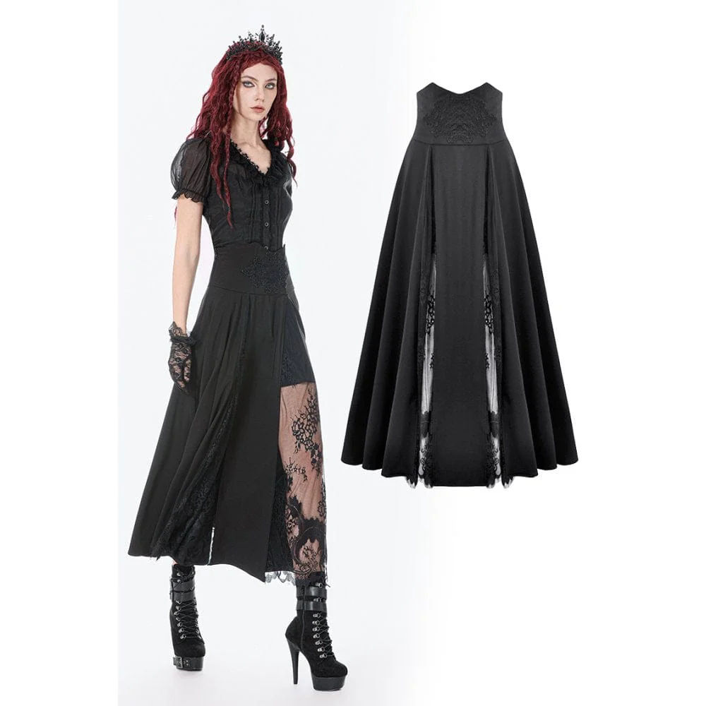 Women's Gothic Decal Floral Mesh High Waist Long Skirt