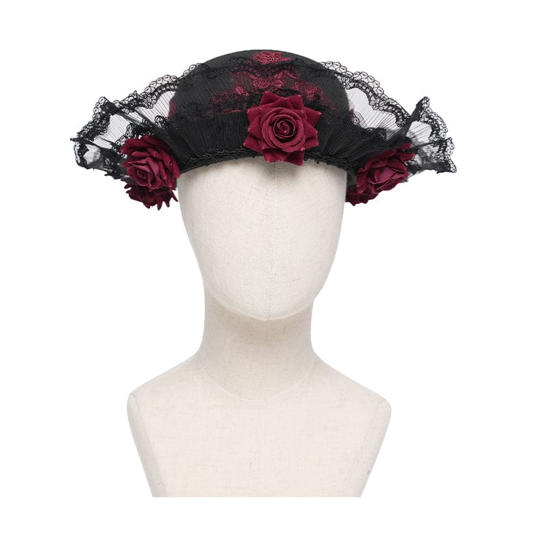 Women's Gothic Decal Lace Rose Hat - Image 6