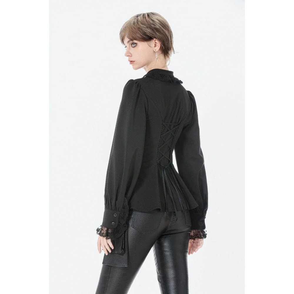 Women's Gothic Decal Lace Sheer Long Sleeved Shirt - Image 4