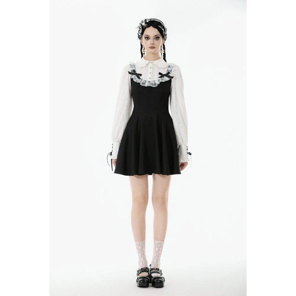 Women's Gothic Doll Collar Faux Two-Piece Long Sleeved Dress Graduation Dress - Image 4