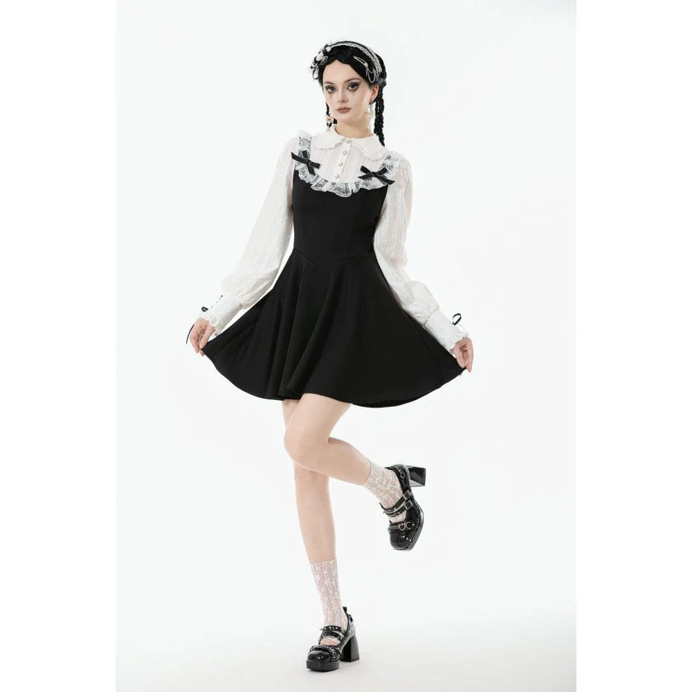Women's Gothic Doll Collar Faux Two-Piece Long Sleeved Dress Graduation Dress - Image 5