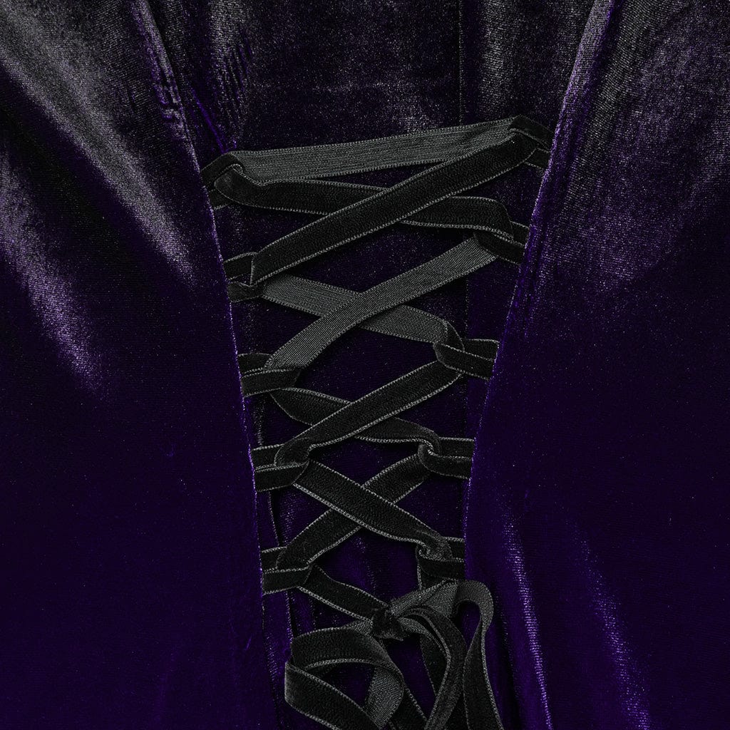 Women's Gothic Doll Collar Gradient Velvet Prom Dress Violet - Image 8