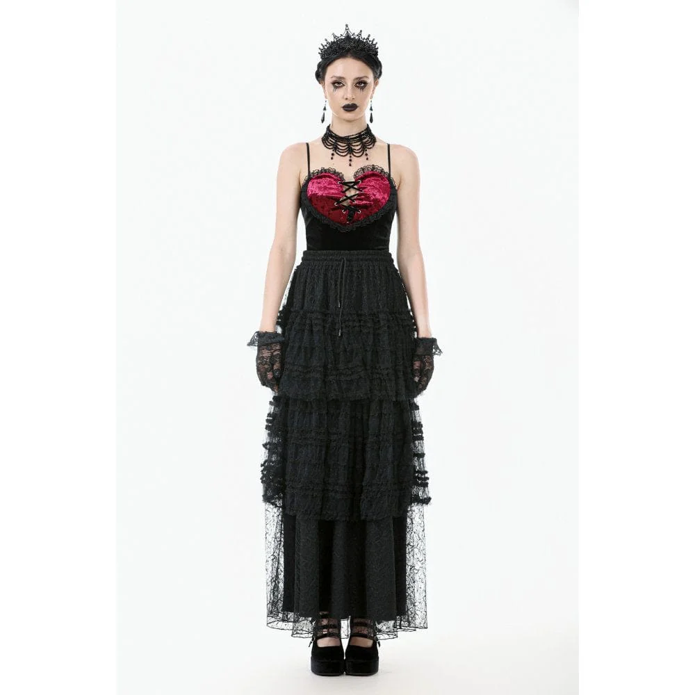Women's Gothic Dot Multilayer Lace Maxi Skirt - Image 2