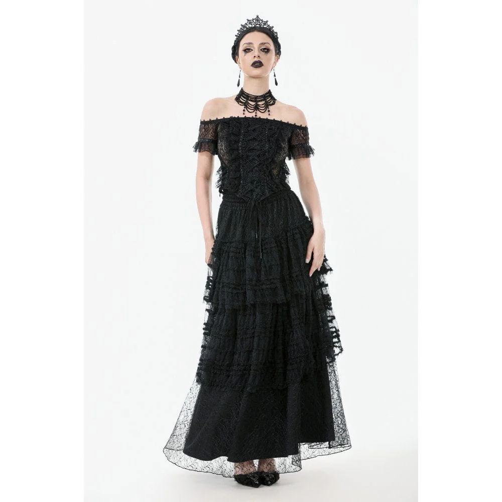 Women's Gothic Dot Multilayer Lace Maxi Skirt - Image 6