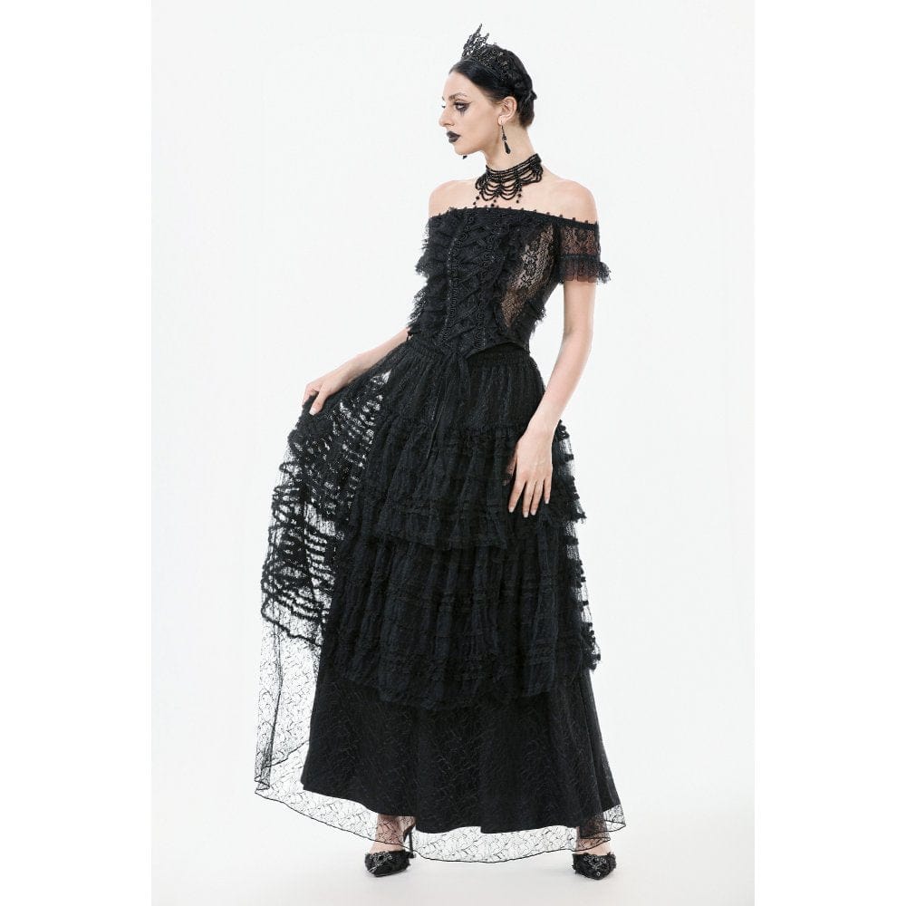 Women's Gothic Dot Multilayer Lace Maxi Skirt - Image 9