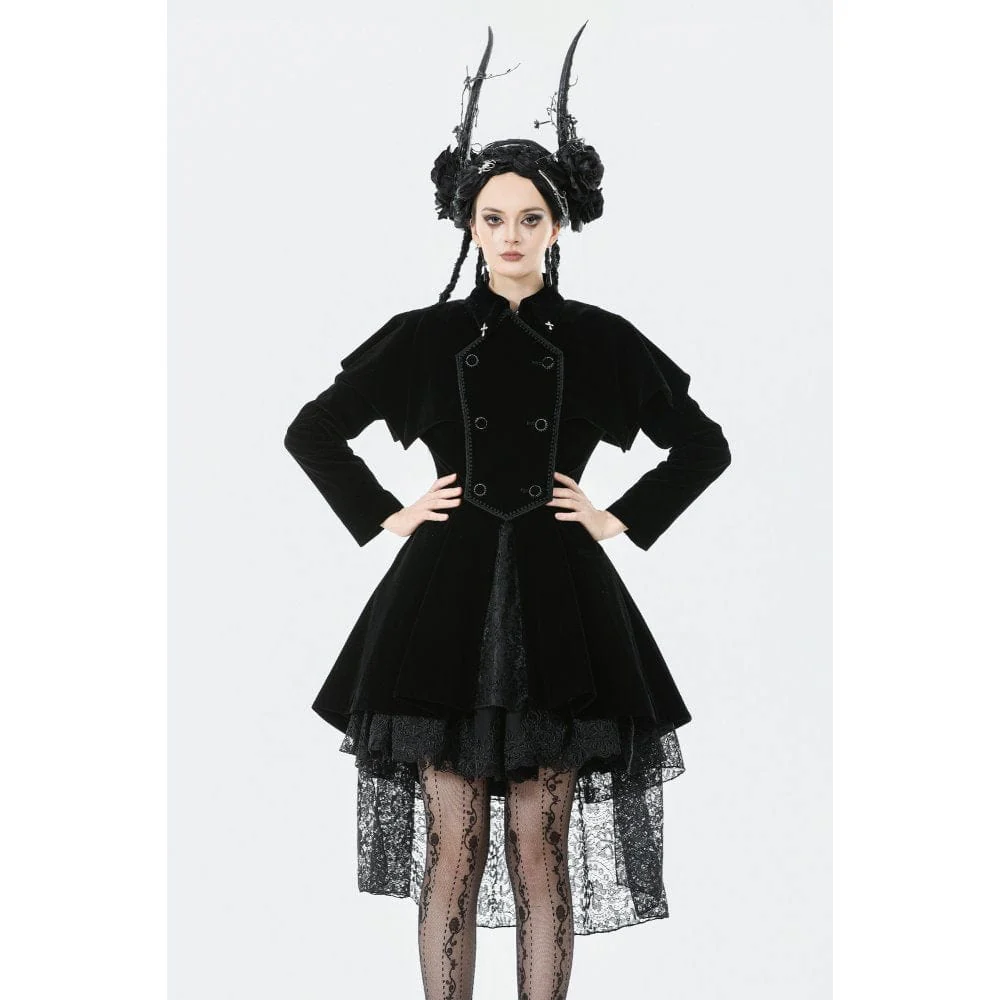 Women's Gothic Double-breasted Batwinged Velvet Coat - Image 3