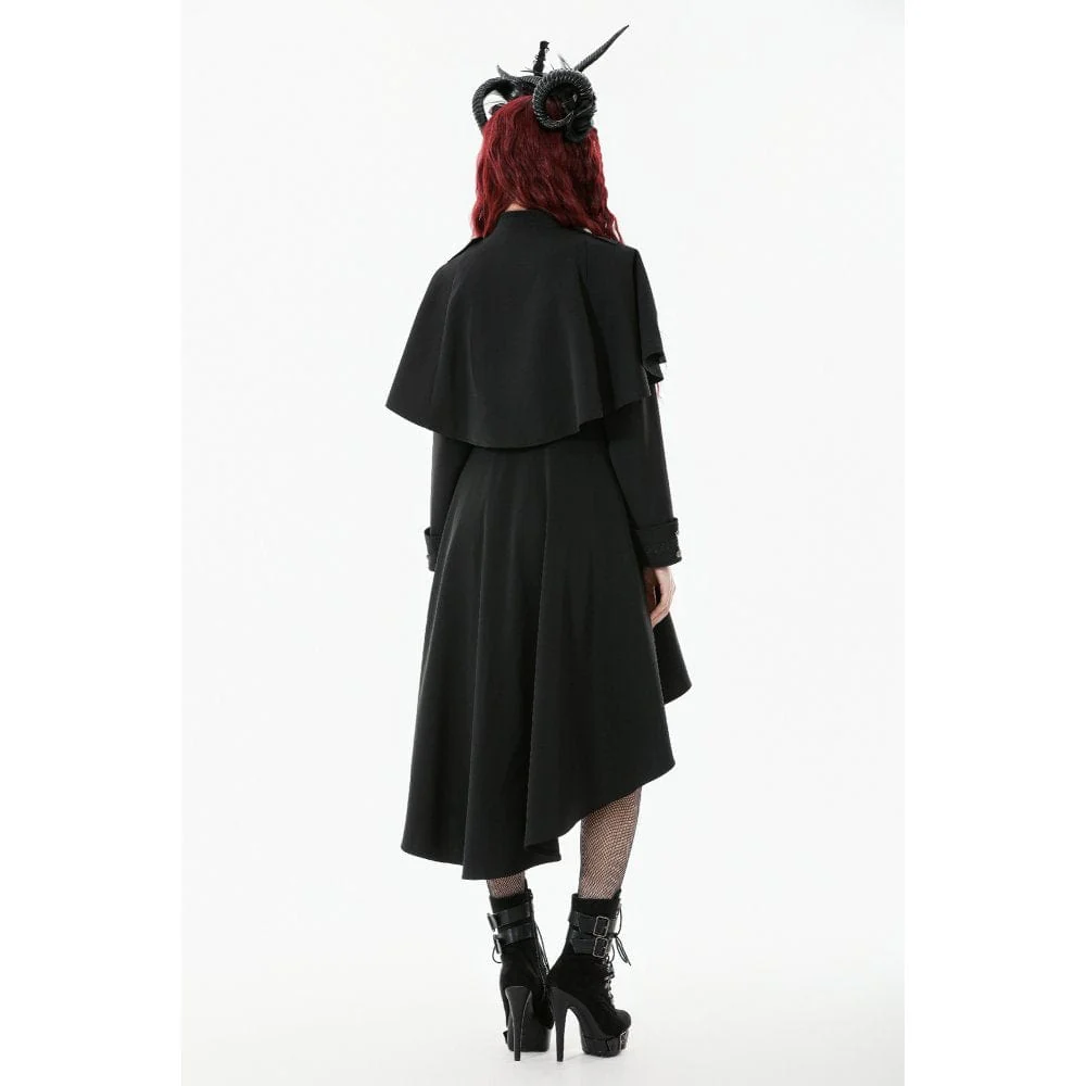 Women's Gothic Double-breasted High/Low Stand Collar Coat - Image 10