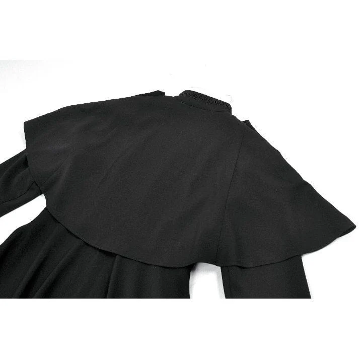 Women's Gothic Double-breasted High/Low Stand Collar Coat - Image 16