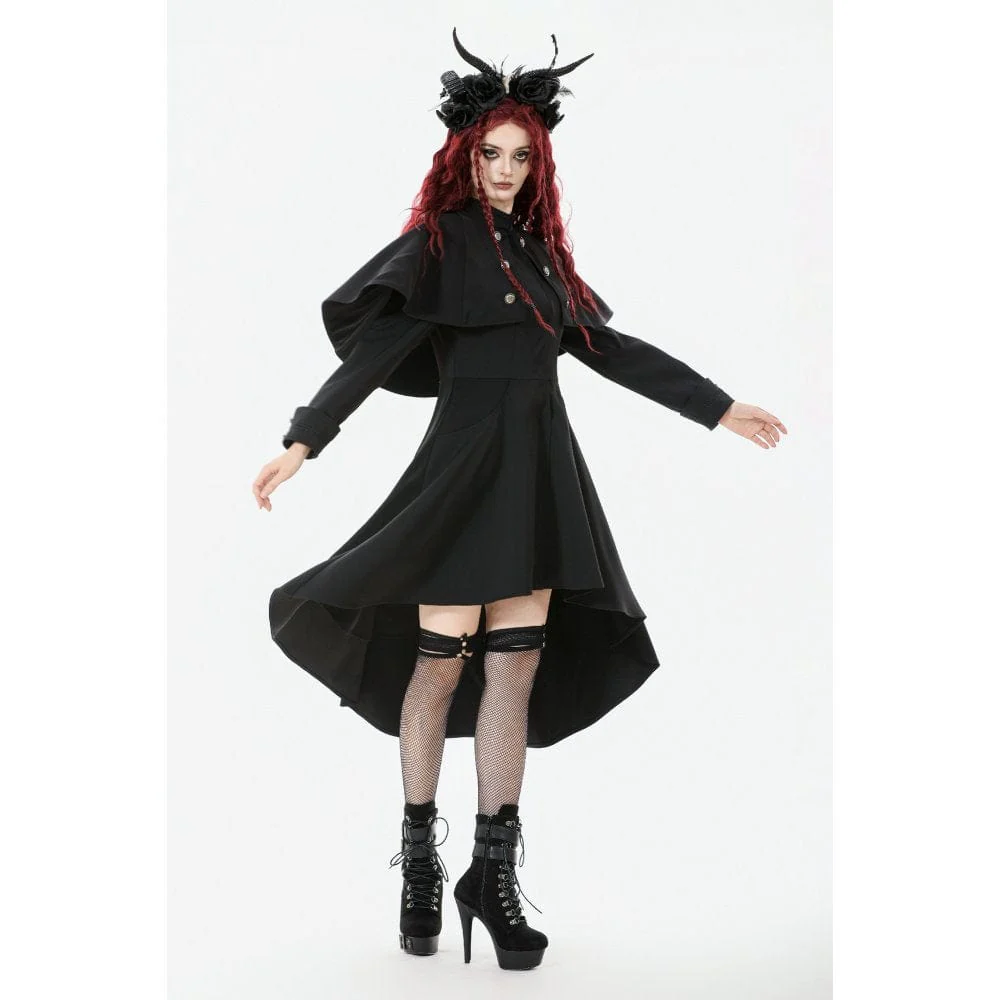 Women's Gothic Double-breasted High/Low Stand Collar Coat - Image 7