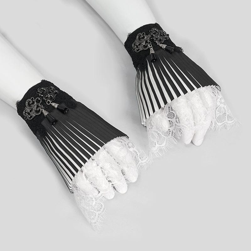 Women's Gothic Double Color Beaded Lace Gloves - Image 4