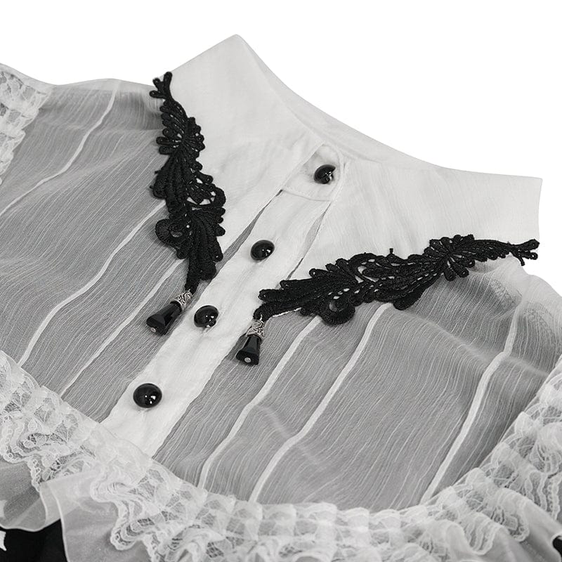 Women's Gothic Double Color Cross Printed Ruffled Shirt - Image 6