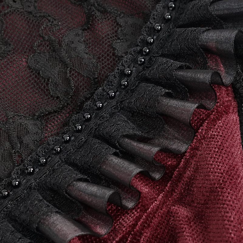 Women's Gothic Double Color Puff Sleeved Ruffled Lace Shirt - Image 8