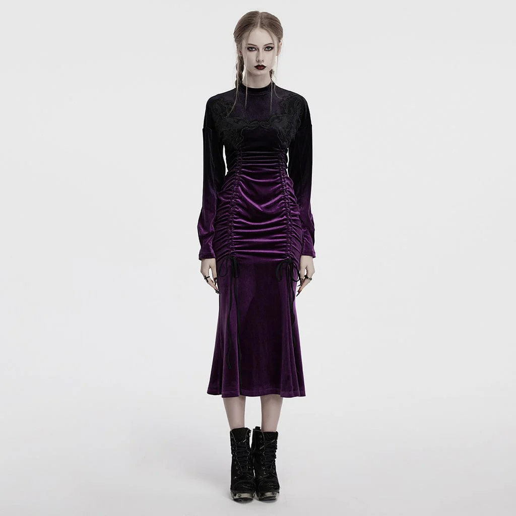 Women's Gothic Drawstring Gradient Velvet Prom Dress
