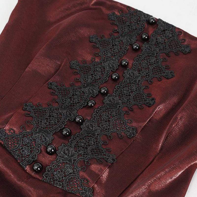 Women's Gothic Drawstring Lace Splice Red Slip Dress Wedding Dress - Image 5