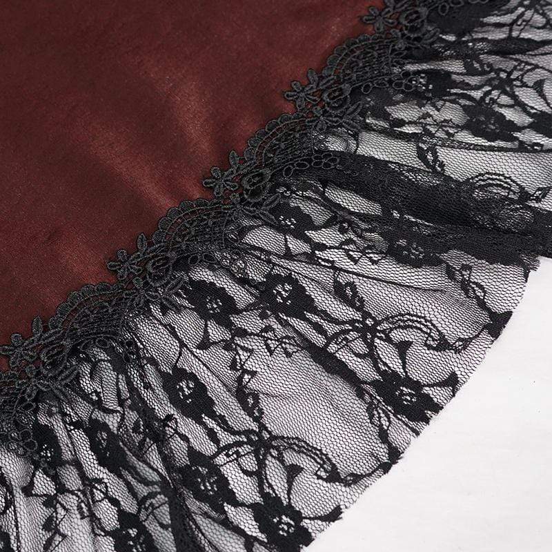 Women's Gothic Drawstring Lace Splice Red Slip Dress Wedding Dress - Image 6