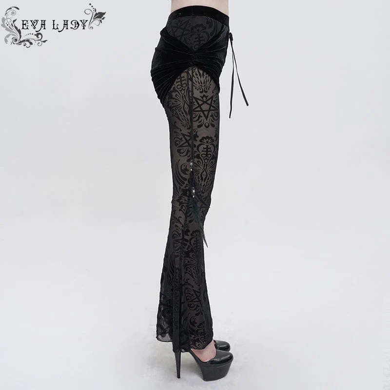 Women's Gothic Drawstring Mesh Splice Flared Pants - Image 2