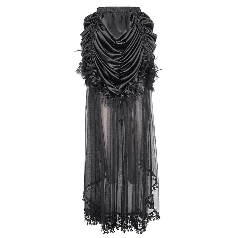 Women's Gothic Drawstring Rose Mesh Splice Skirt - Image 9