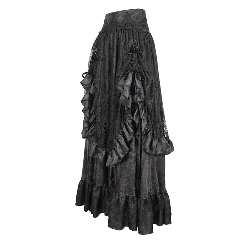 Women's Gothic Drawstring Ruffled Lace Skirt - Image 8