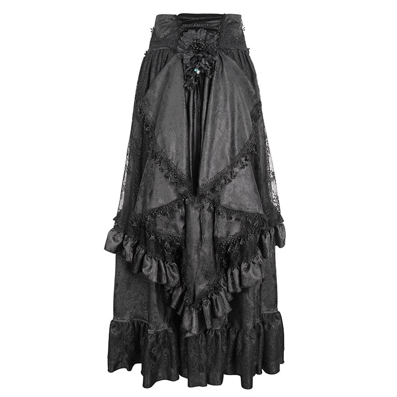 Women's Gothic Drawstring Ruffled Lace Skirt - Image 9