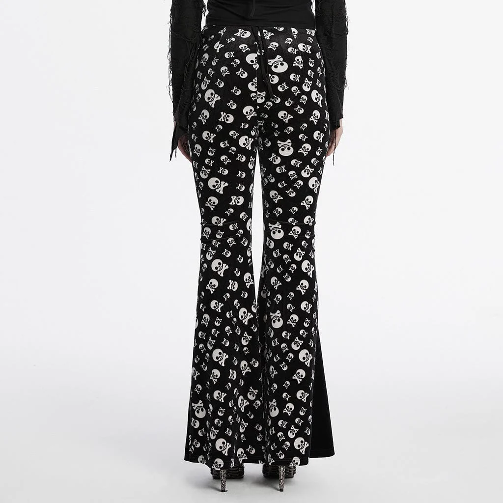 Women's Gothic Drawstring Skull Flocking Mesh Flared Pants - Image 3