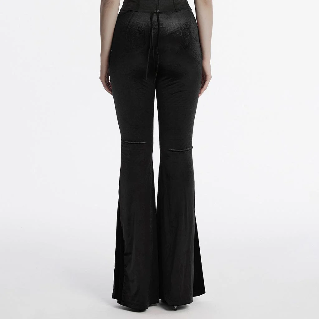 Women's Gothic Drawstring Velvet Flared Pants - Image 3