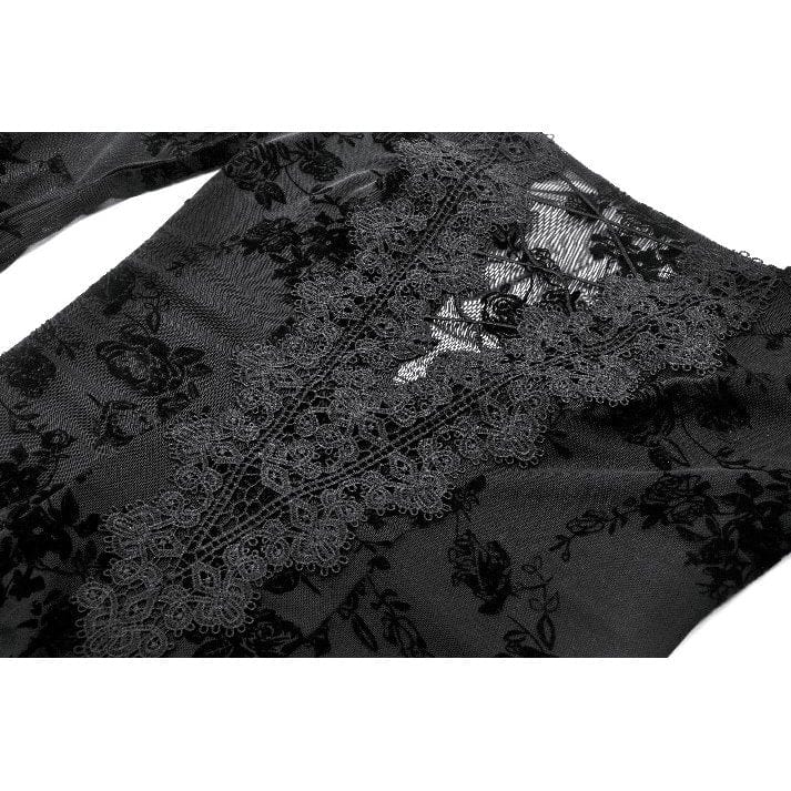 Women's Gothic Embroidered Floral Mesh Square-cut Collar Dress - Image 14