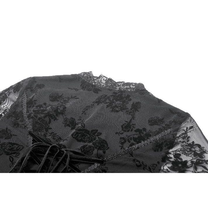 Women's Gothic Embroidered Floral Mesh Square-cut Collar Dress - Image 17