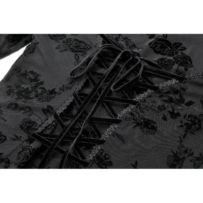 Women's Gothic Embroidered Floral Mesh Square-cut Collar Dress - Image 18