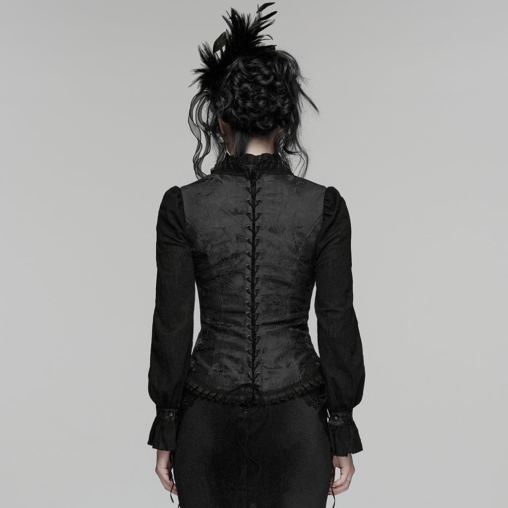 Women's Gothic Embroidered Jacquard Lace-up Vest Black - Image 3